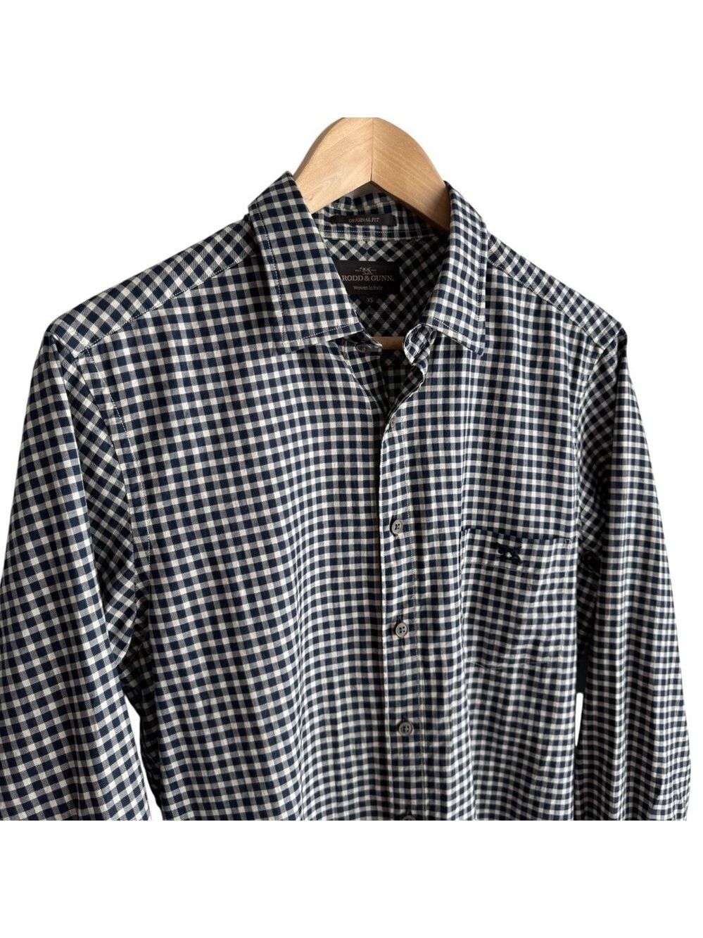 Rodd and Gunn Plaid Dress Shirt Mens XS Blue White Check 100% Cotton Italian EUC